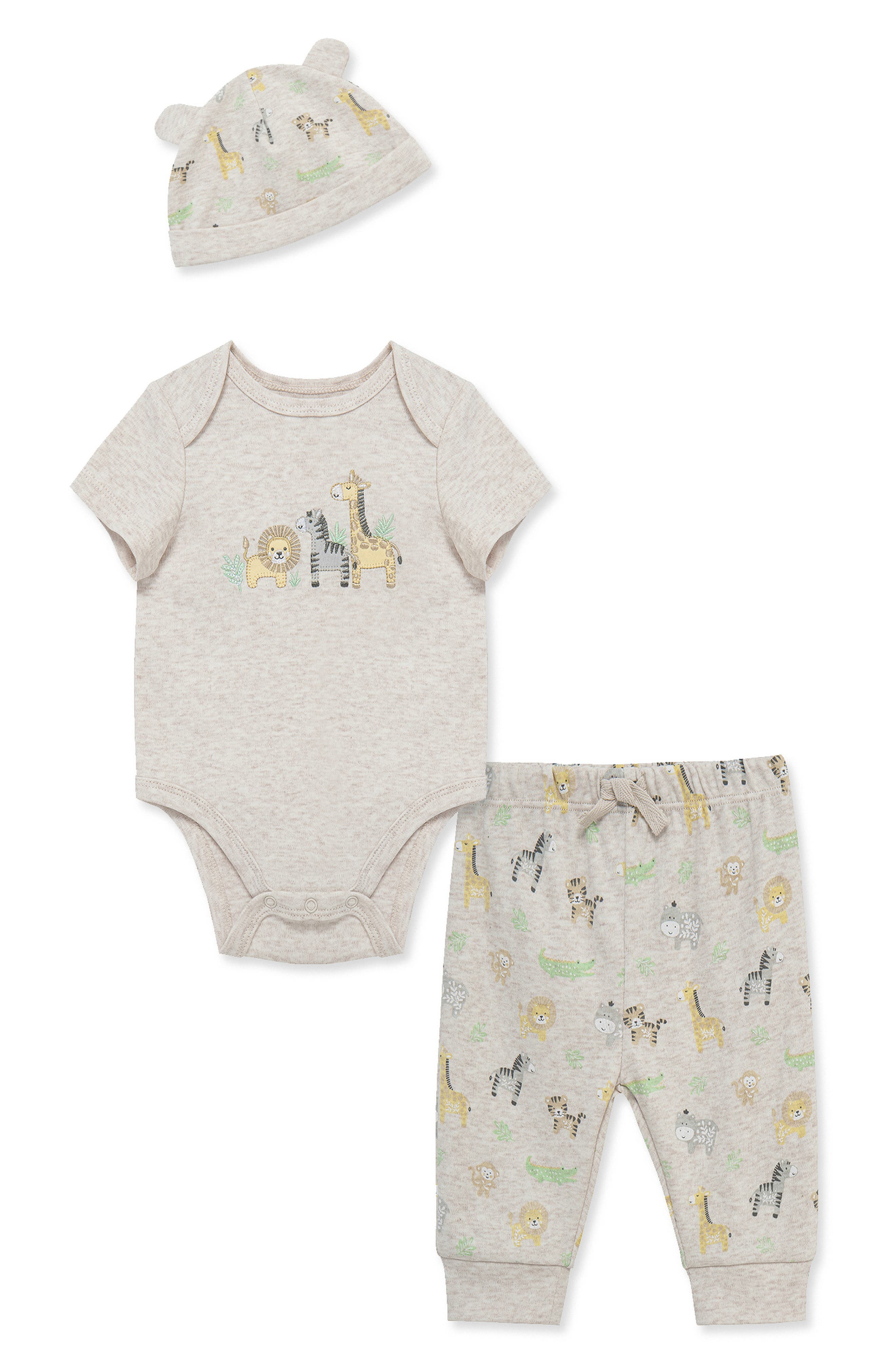 Little Me Jungle Bodysuit, Pants & Hat Set