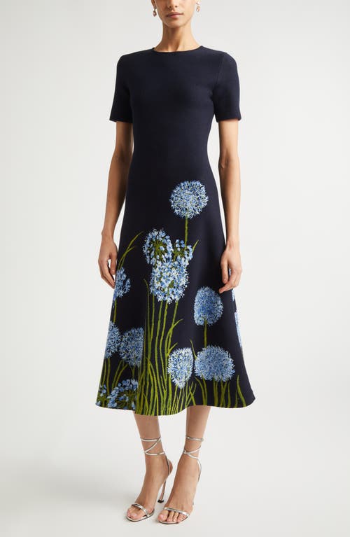 Oscar De La Renta Floral Jacquard Midi Dress In Animal Print