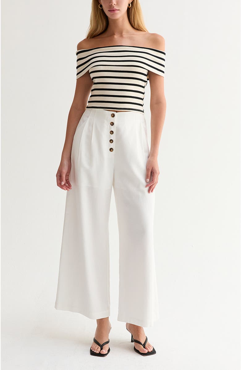 CRESCENT Stripe Off Shoulder Knit Top, Alternate, color, Cream/Black