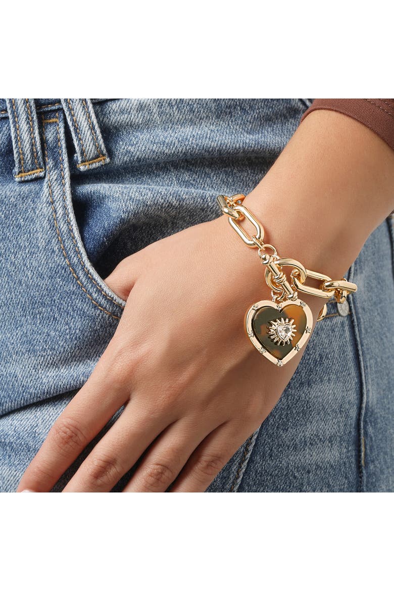 Heart Charm Bracelet Chunky Gold-tone, Toggle Closure, Alternate, color, Brown