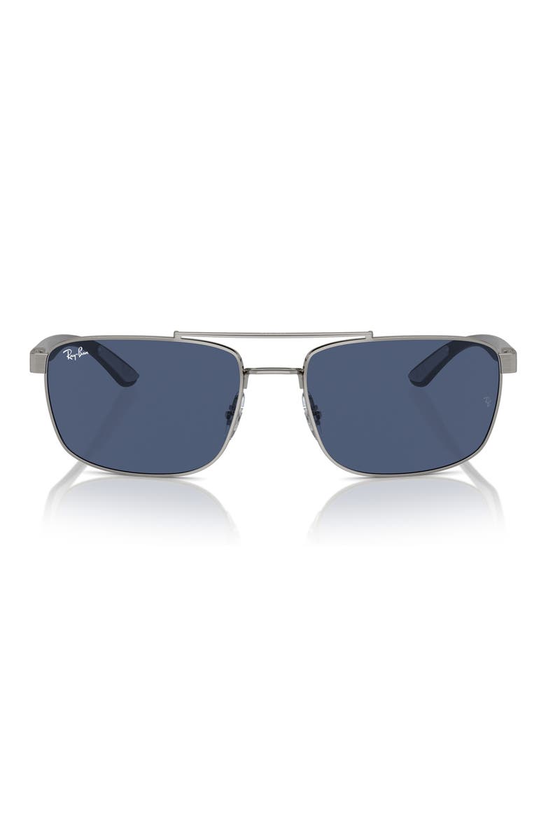60mm Rectangular Sunglasses, Main, color, GUNMETAL