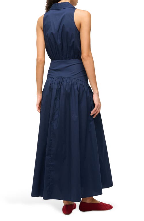 Staud Romy Sleeveless Maxi Shirtdress In Navy