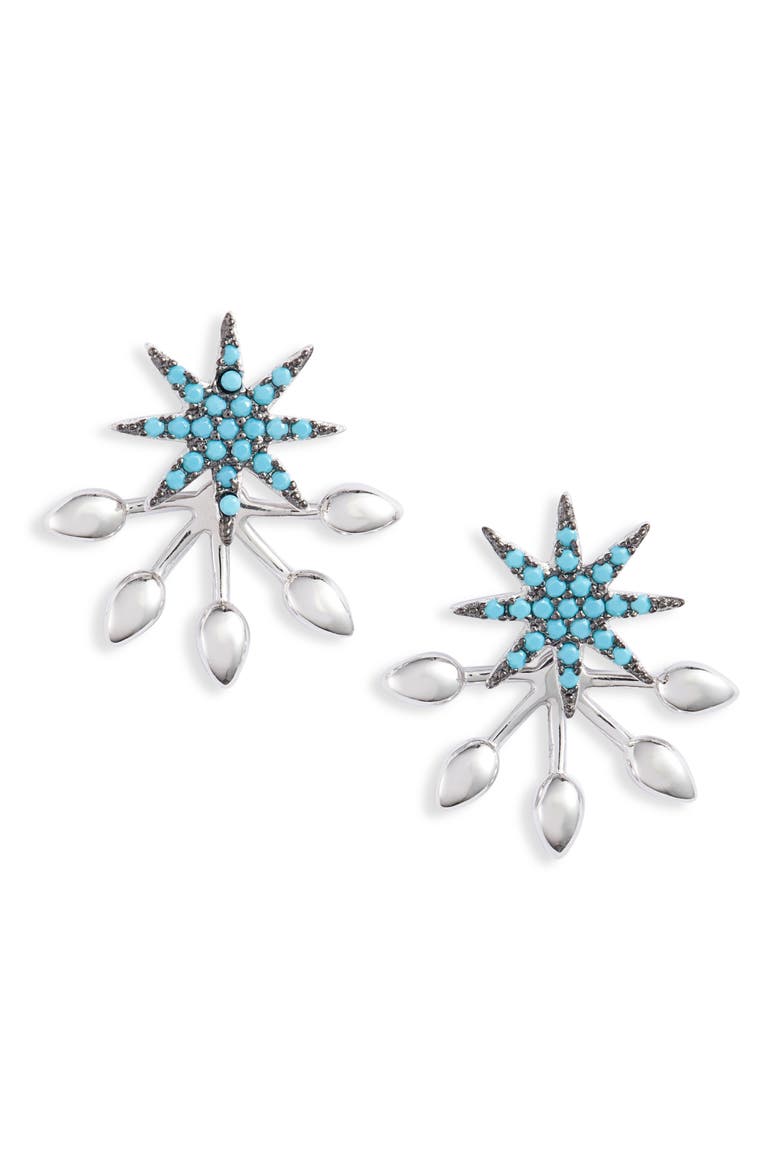 Starburst Ear Jackets, Main, color, RHODIUM
