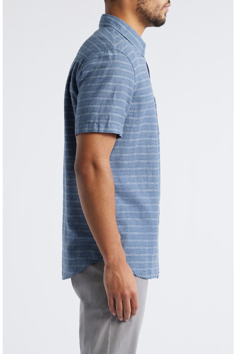 Carson Stripe Short Sleeve Stretch Linen Blend Button-Up Shirt, Alternate, color, HOMESPUN BORDER BLUE