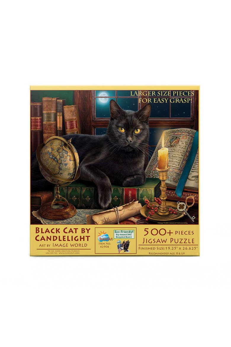 Black Cat by Candlelight 500 piece Jigsaw Puzzle for Adults Large Pieces, Alternate, color, Multicolor