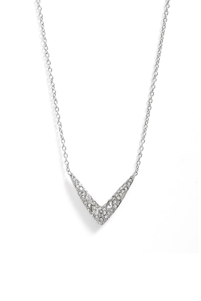 'Miss Havisham' Encrusted V Pendant Necklace, Main, color, SILVER