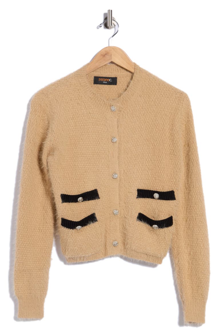 Fuzzy Cropped Cardigan, Main, color, TAUPE