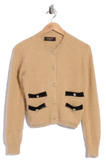 Renee C Fuzzy Cropped Cardigan In Taupe
