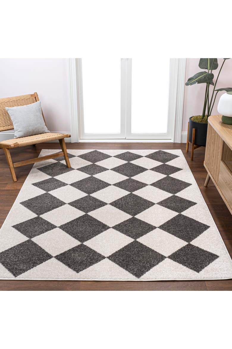 Draper Classic Geometric Diamond Pattern Area Rug, Alternate, color, White/Dark Gray