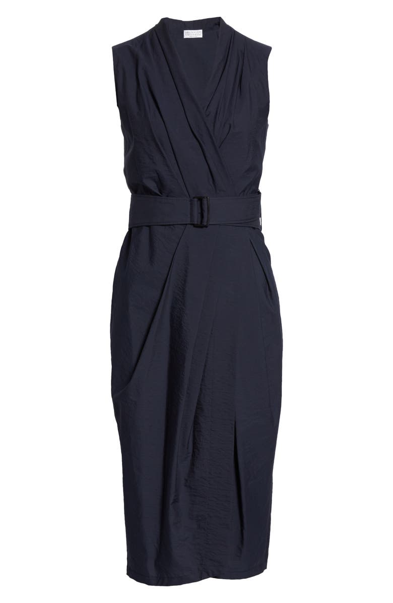 Brunello Cucinelli Pleated Crinkle Cotton Blend Wrap Dress, Alternate, color,