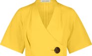 Lela Rose Stretch Cotton Asymmetrical Button Top