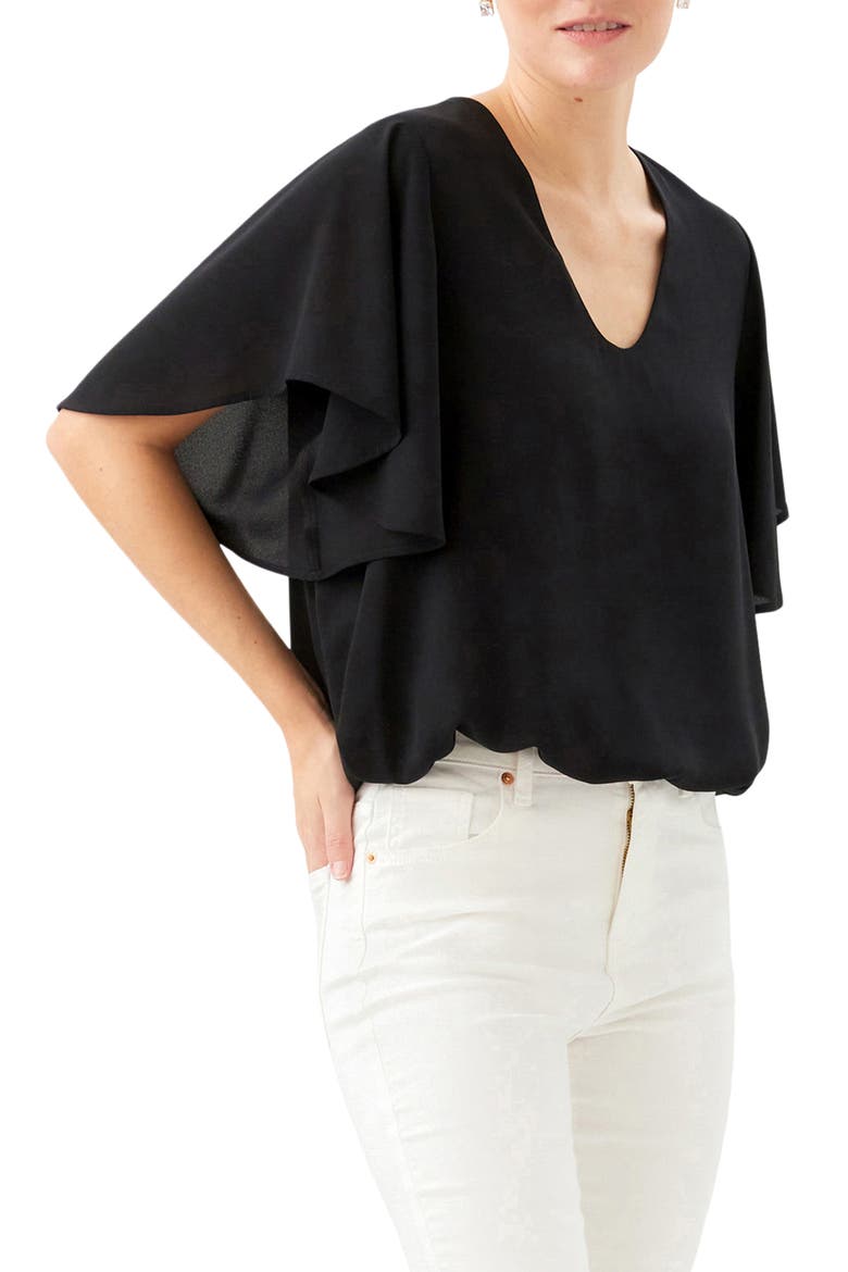 Flutter Sleeve V-Neck Top, Alternate, color, BLACK