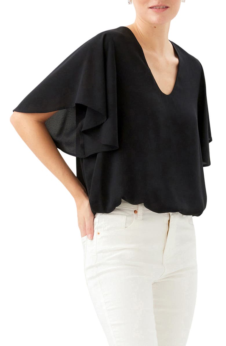 Karen Kane Flutter Sleeve V-Neck Top, Alternate, color, Black