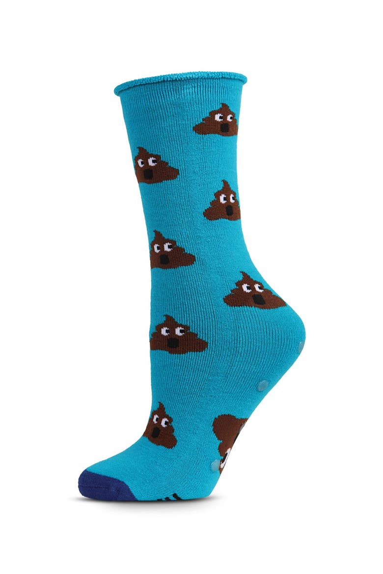 Big Kid's Sorry You Feel Like Poop Emoji Greeting Card Crew Socks, Alternate, color, Turquoise