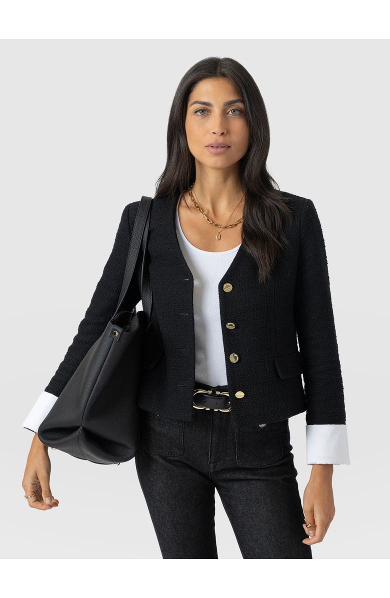Saint + Sofia Margot V-Neck Jacket, Alternate, color, Black