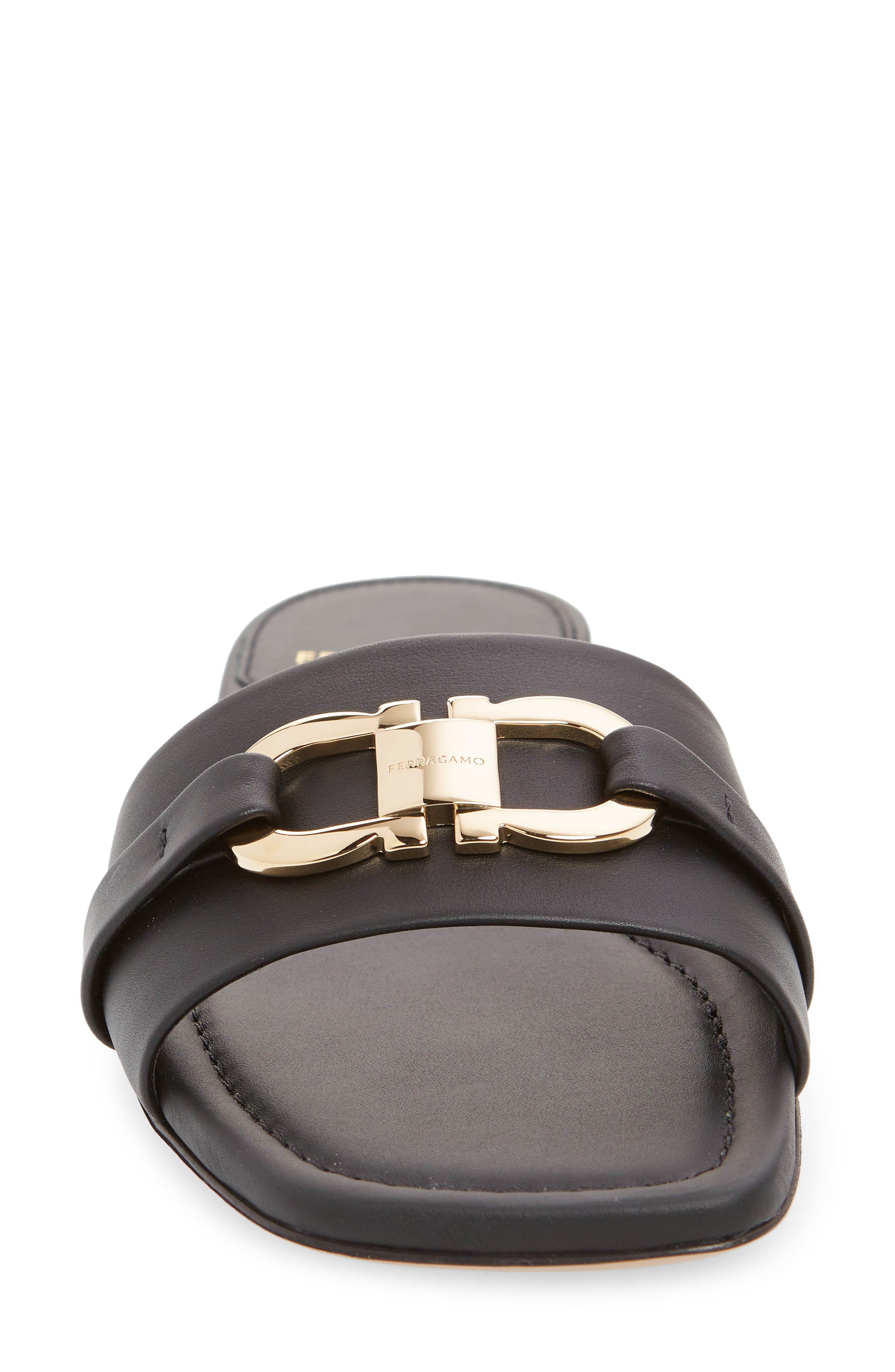 FERRAGAMO Leah Slide Sandal, Alternate, color, Black