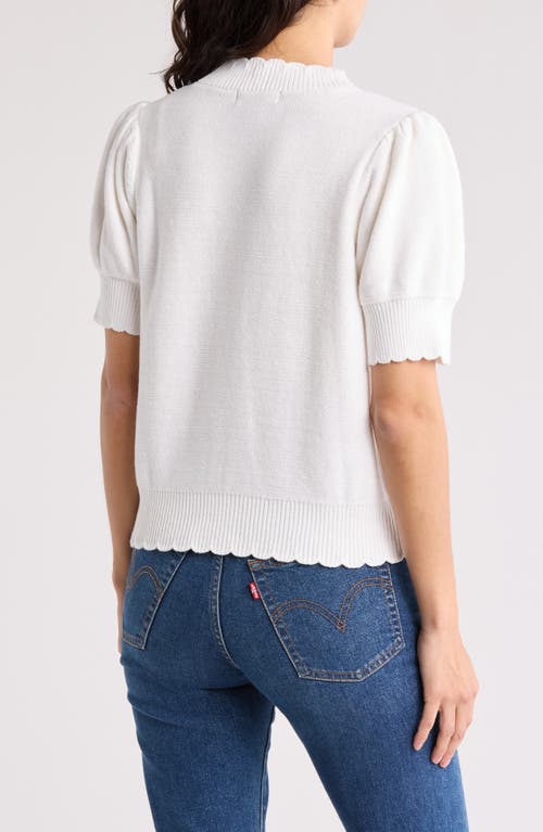 Design History Crochet Square Short Sleeve Cardigan In White Combo