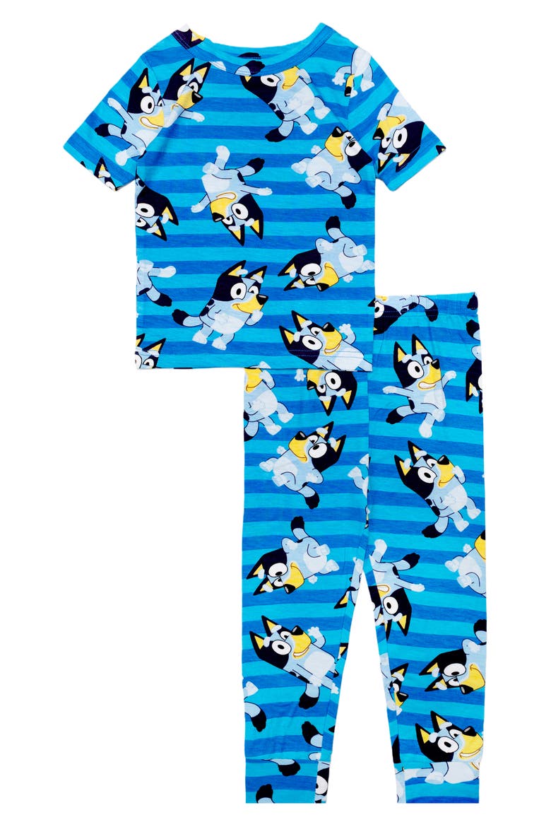 Bluey Print Fitted Short Sleeve Two-Piece Pajamas, Main, color, BLUE