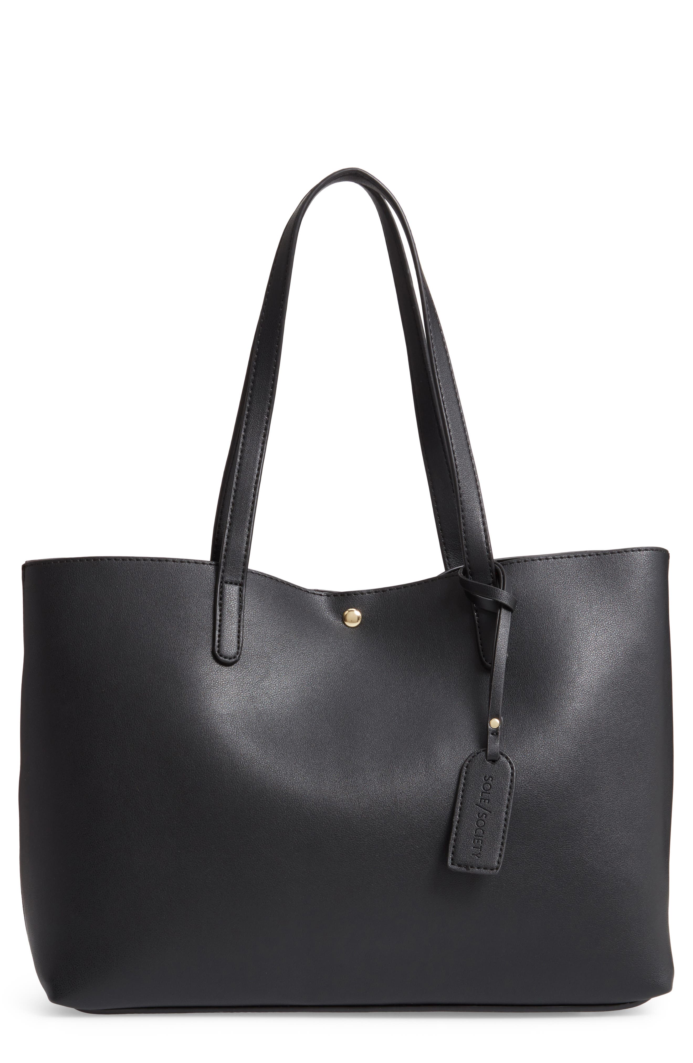 Zeda Faux Leather Tote, Main, color, BLACK