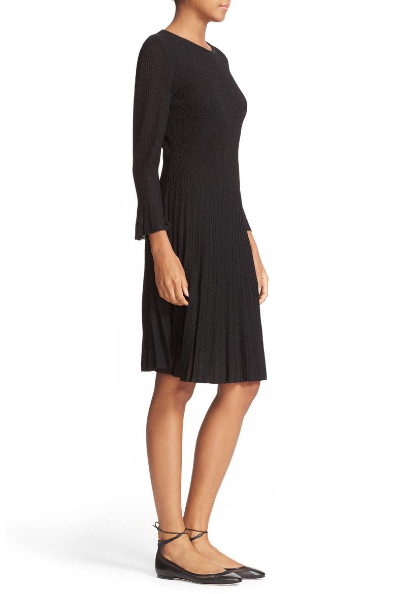 shimmer knit fit & flare dress, Alternate, color, BLACK