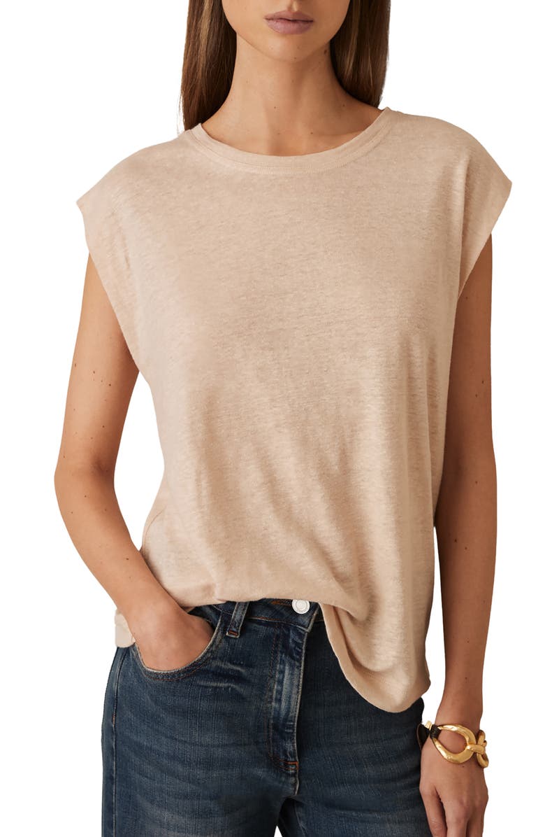 Reiss Mara Linen T-Shirt, Main, color, Peach