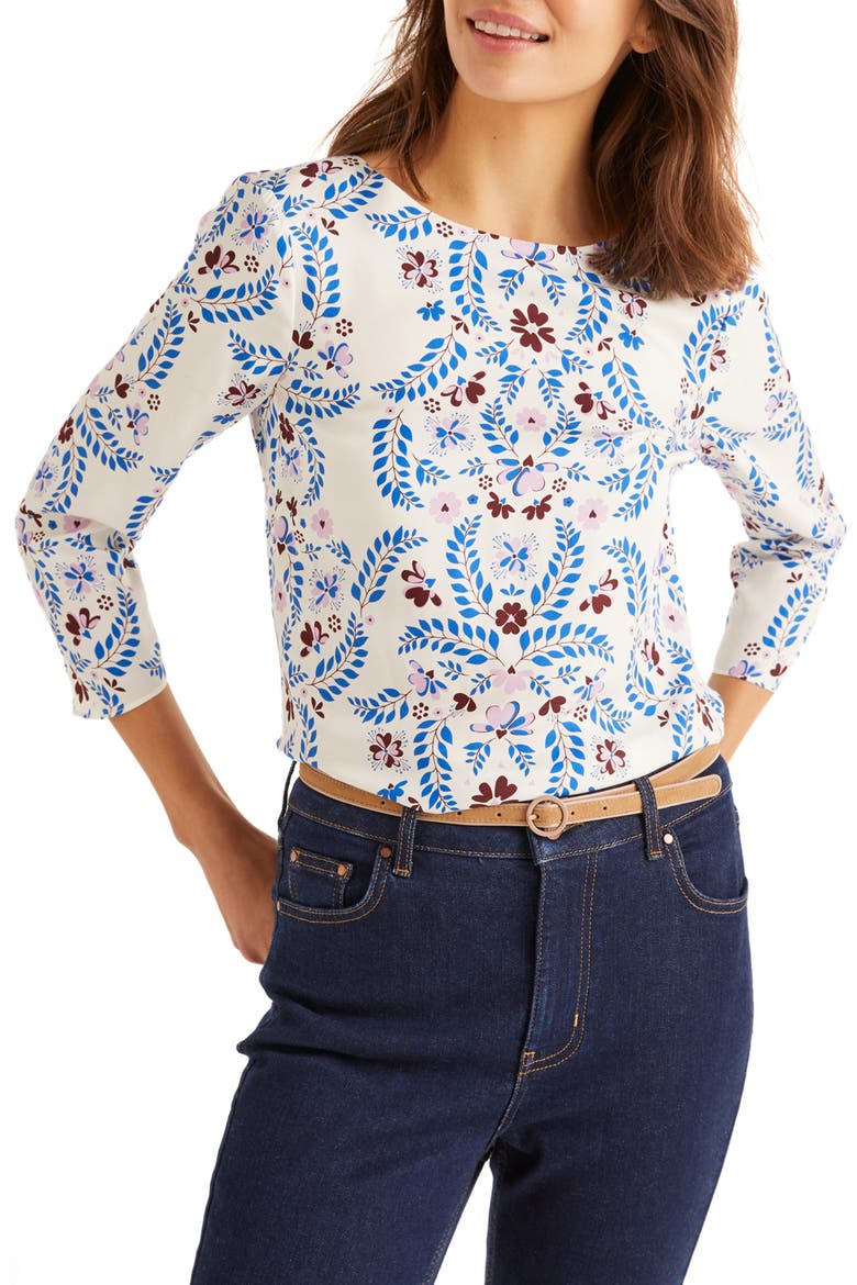 Nadine Printed Top, Main, color, IVORY AND BOLD BLUE JOLIE
