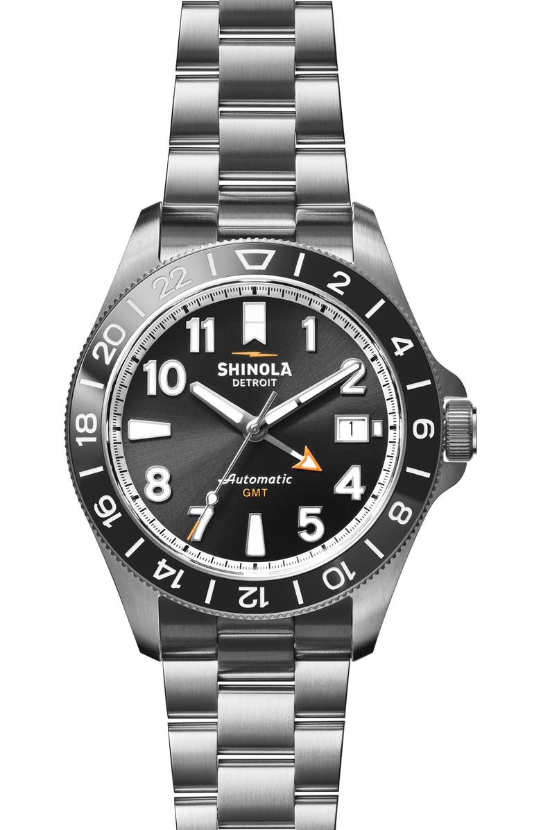 Shinola Monster GMT Automatic Bracelet & Webbing Strap Watch, 40mm, Main, color, Black
