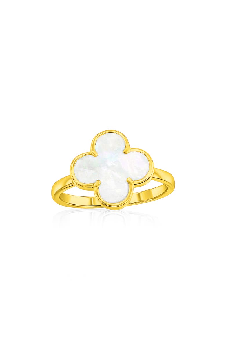 Mother-of-Pearl Clover Ring, Main, color, GOLD
