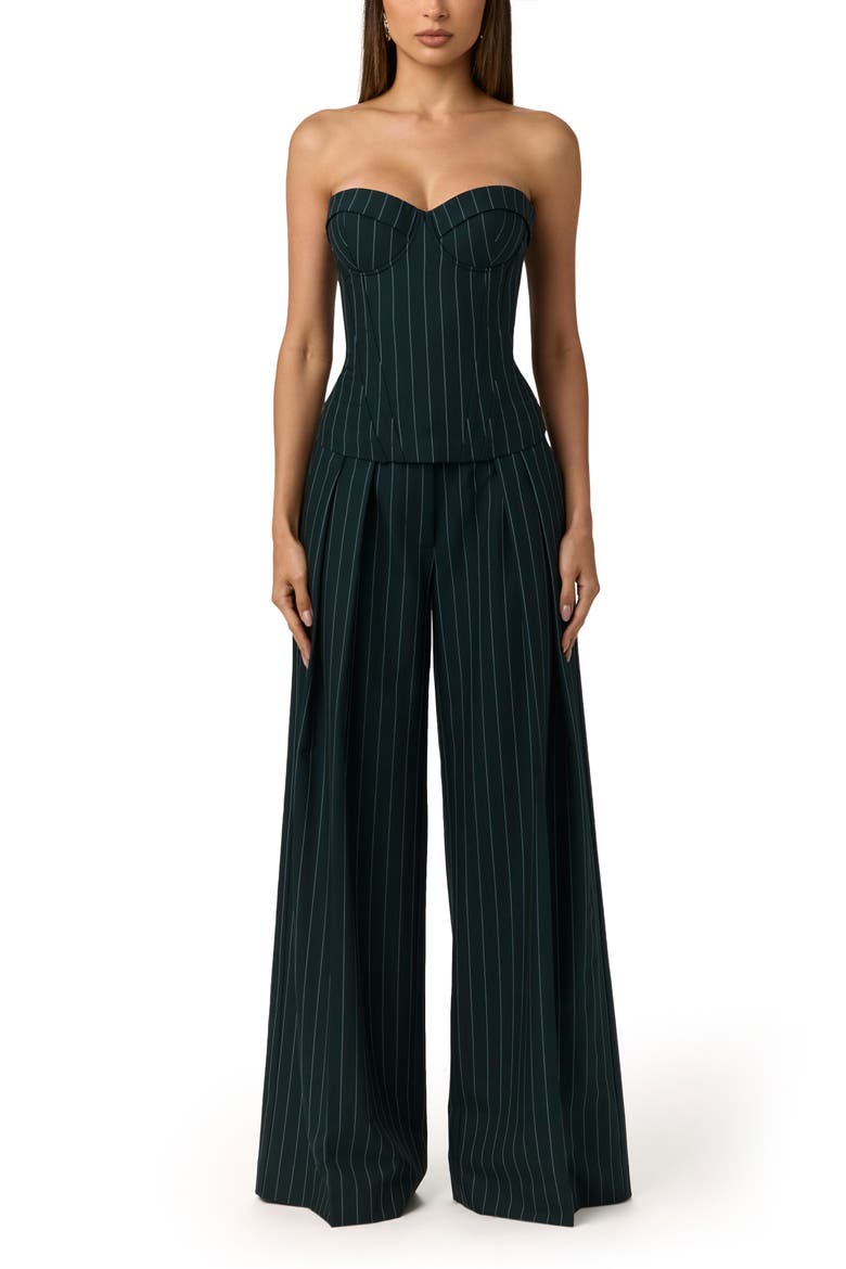 Pinstripe Pleated Wide Leg Pants, Alternate, color, MIDNIGHT NAVY/ TEAL
