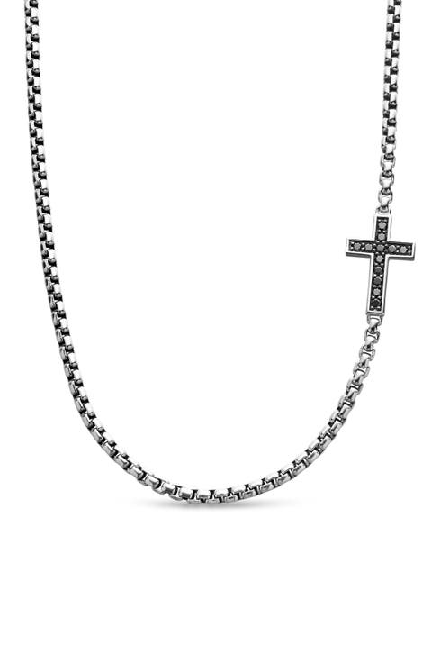 Cross Station Necklace in Sterling Silver with Diamonds, 5mm