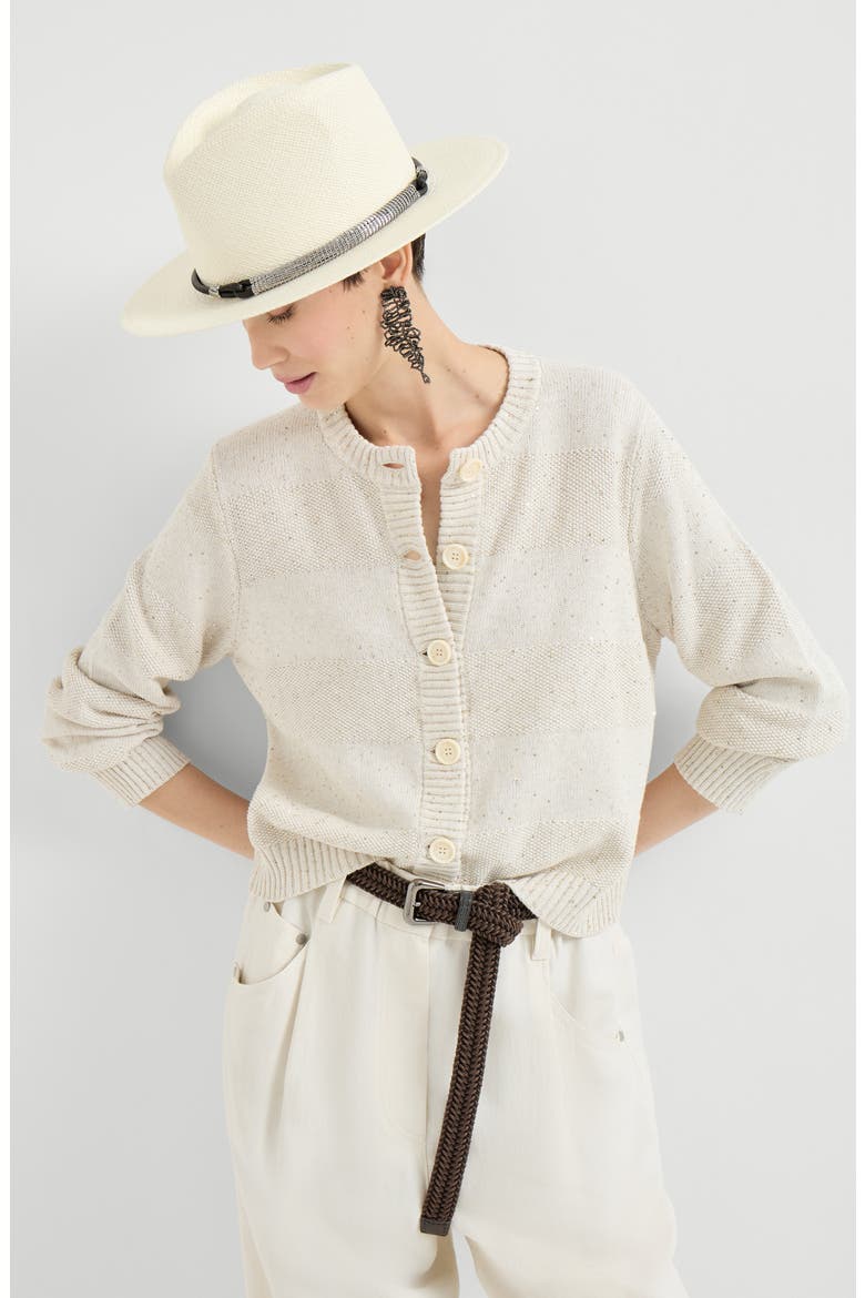 Cardigan with dazzling stripes, Alternate, color, Oat
