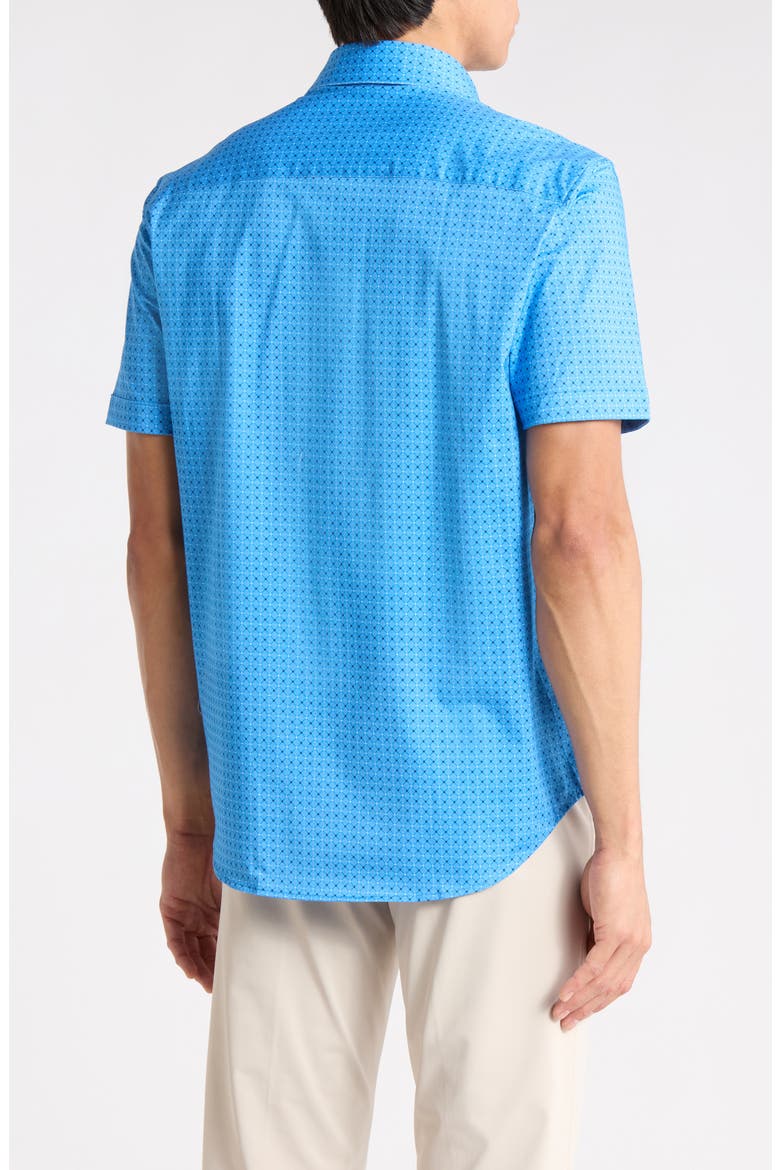 Micro Dot Print Stretch Cotton Short Sleeve Button-Up Shirt, Alternate, color, CLASSIC BLUE
