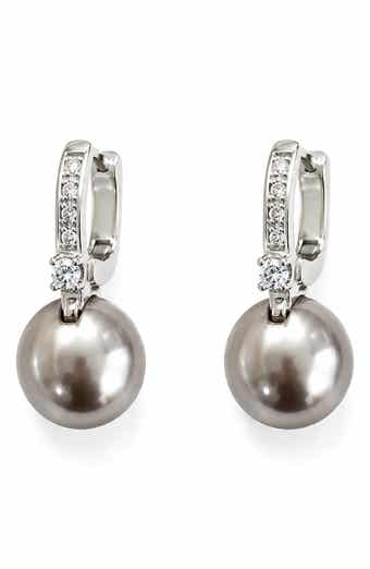 Imitation Pearl Drop Huggie Hoop Earrings