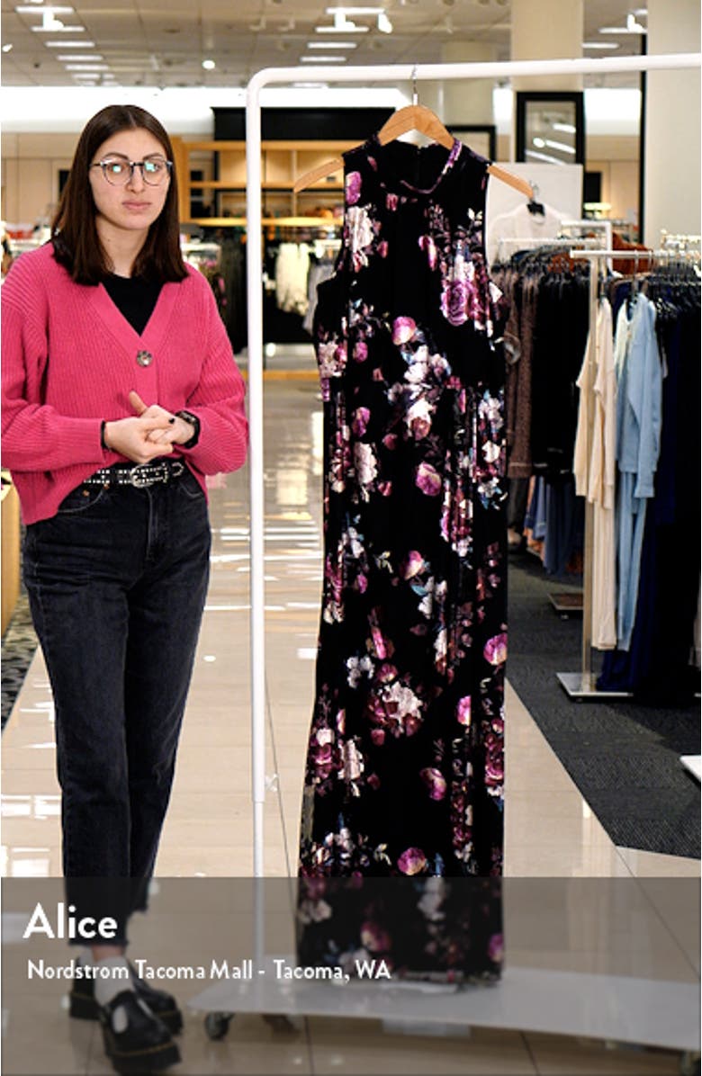 Floral Foil Sleeveless Front Slit Dress, sales video thumbnail