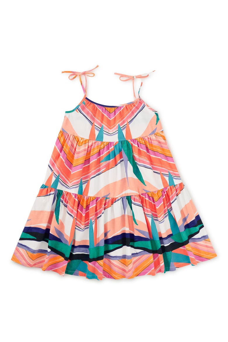 Tie Shoulder Tiered Dress, Main, color, Bird of Paradise Stripe