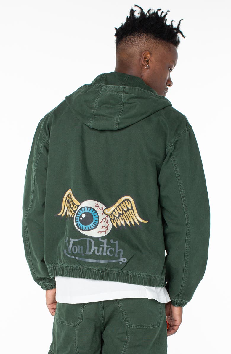 Von Dutch Invaders Flying Eyeball Zip Up Hoodie Jacket, Alternate, color, Forest