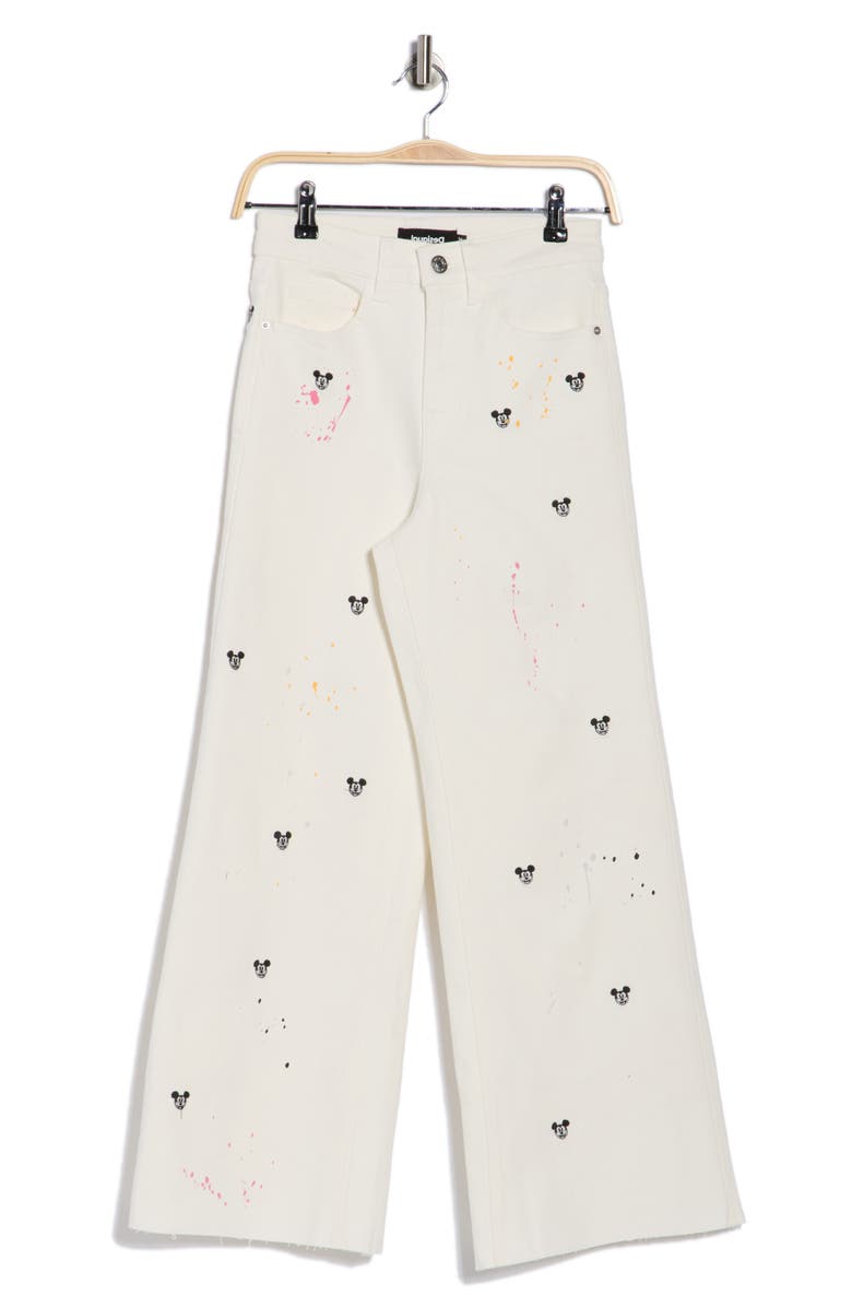 Desigual Mickey Mouse Embroidered Wide Leg Jeans, Main, color,