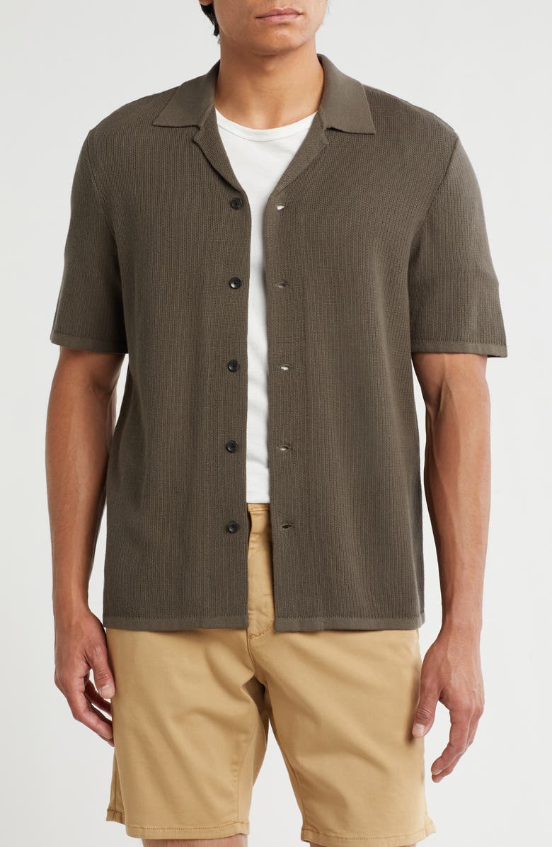 rag & bone Lewis Cotton Knit Camp Shirt, Main, color, Dark Brown
