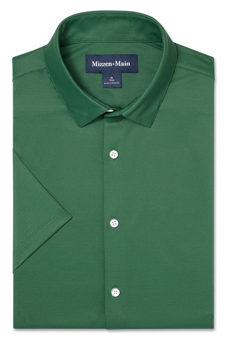 Halyard Trim Fit Solid Short Sleeve Performance Button-Up Shirt, Alternate, color, PINE