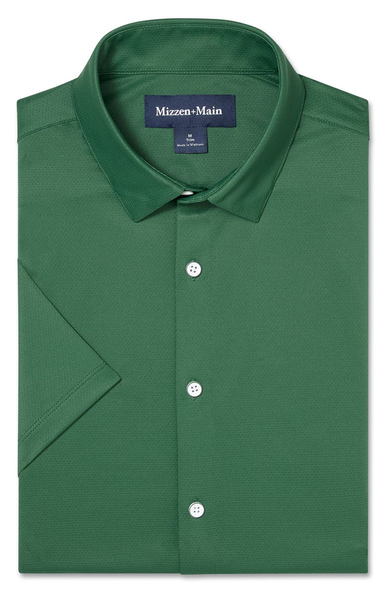 Mizzen+Main Halyard Trim Fit Solid Short Sleeve Performance Button-Up Shirt, Alternate, color, Pine