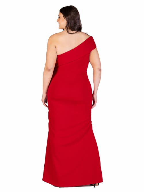 24seven Comfort Apparel Formal One Shoulder Rouched Mermaid Maxi Dress In Red