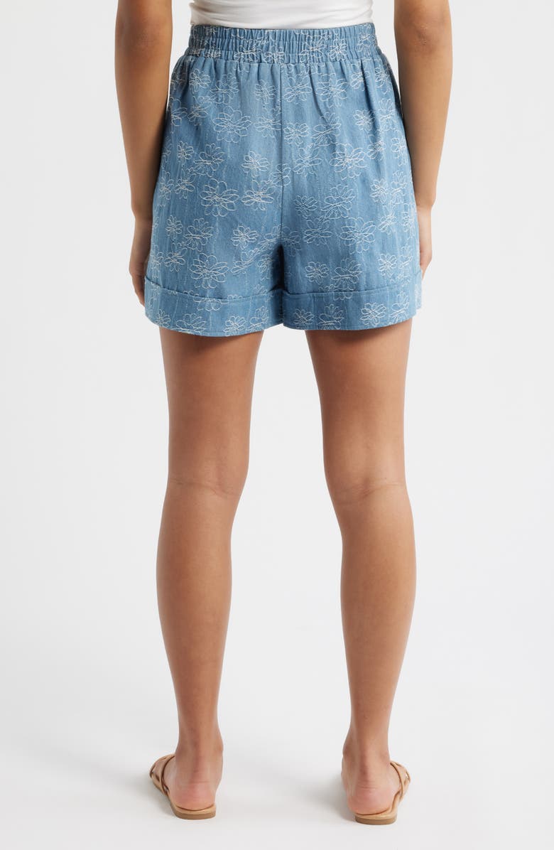 ICHI Floral Print Denim Shorts, Alternate, color, Denim/Cloud Dancer