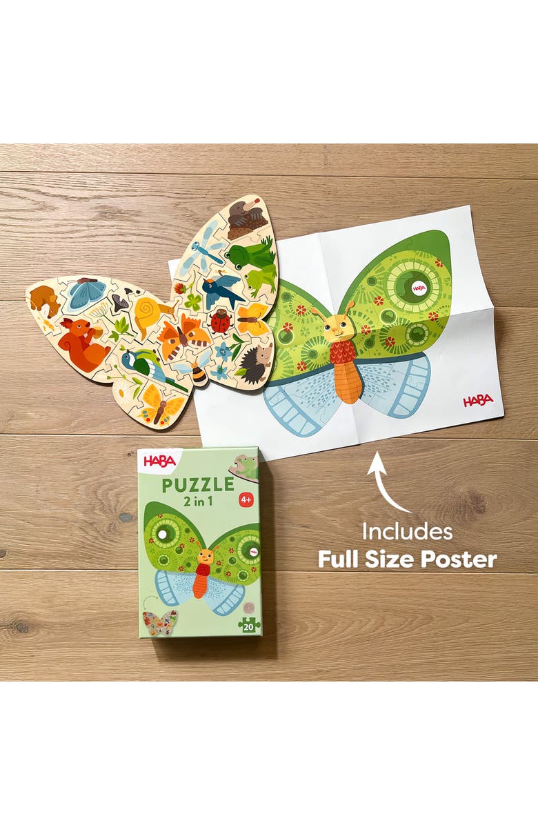 HABA Wooden Puzzle Butterfly - 2 in 1 Reversible Puzzle, Alternate, color, Multi