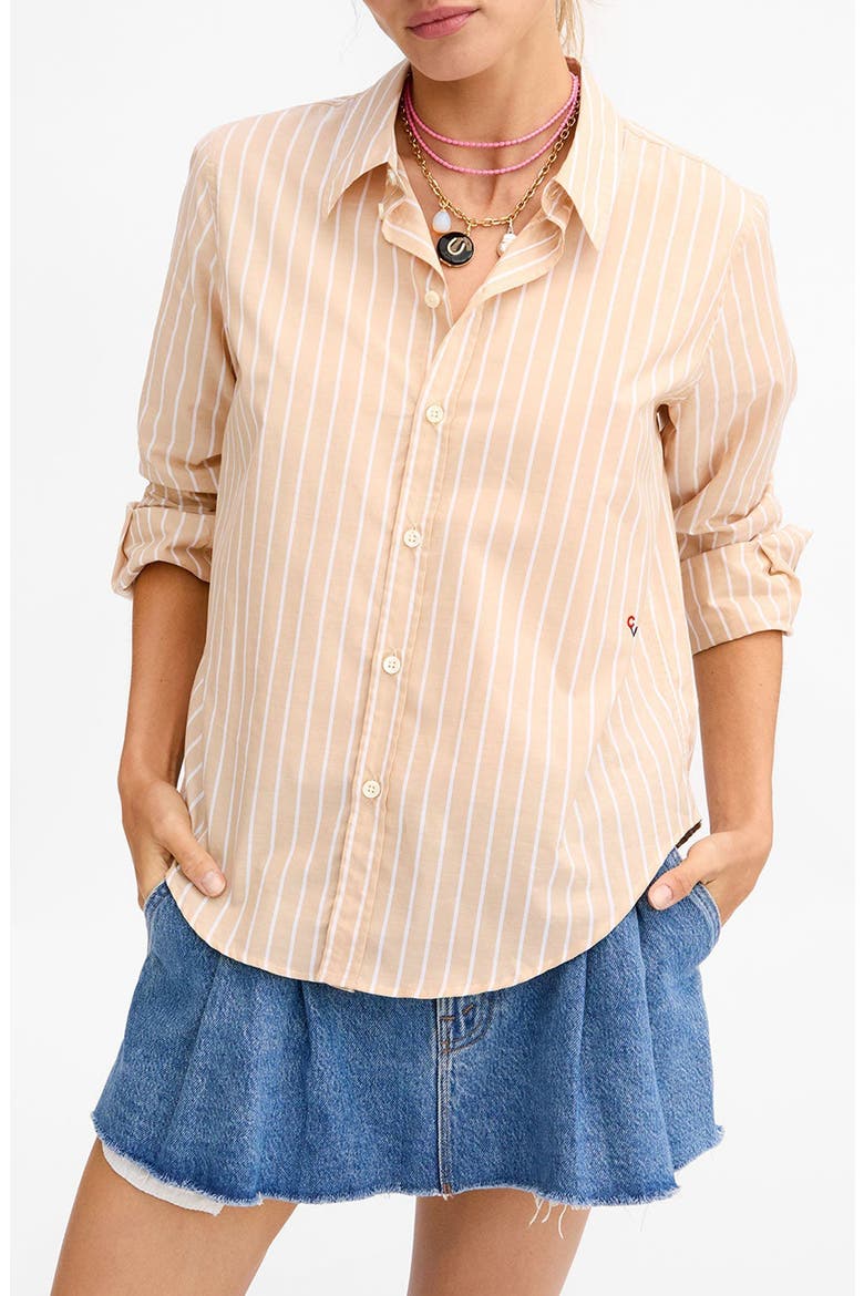 Suzette Cotton & Silk Blend Button-Up Shirt, Main, color, SAND/ CREAM