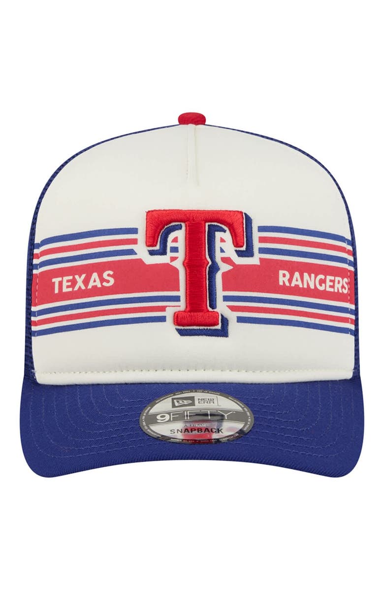 New Era Men's New Era Cream/Royal Texas Rangers Banner A-Frame 9FIFTY Trucker Snapback Hat, Alternate, color, Cream