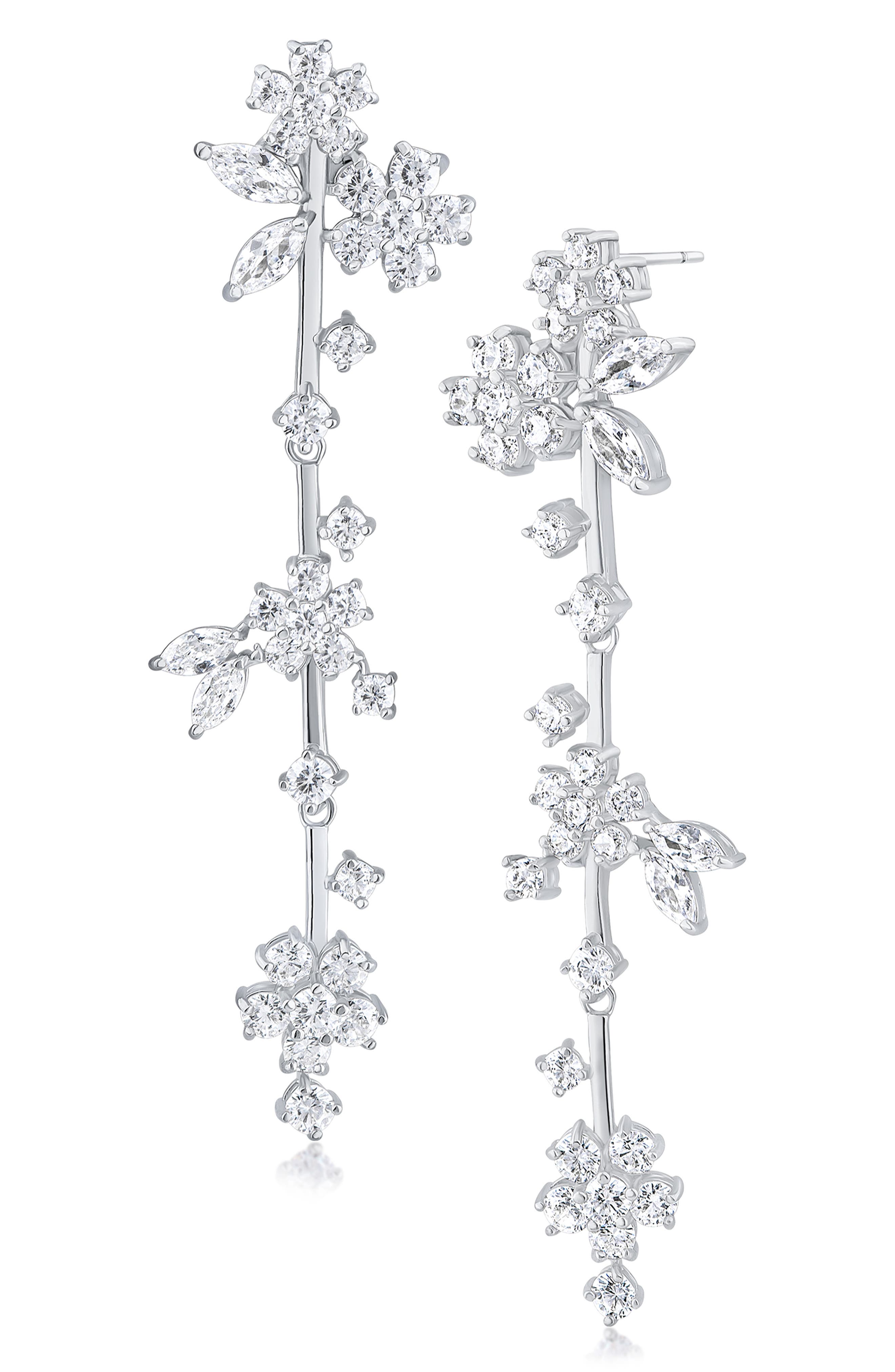 CZ by Kenneth Jay Lane Cubic Zirconia Flower Cluster Drop Earrings