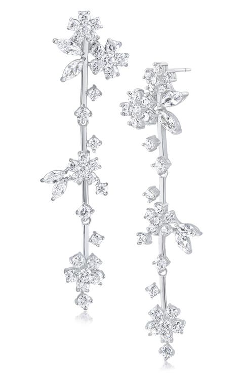 Cubic Zirconia Flower Cluster Drop Earrings