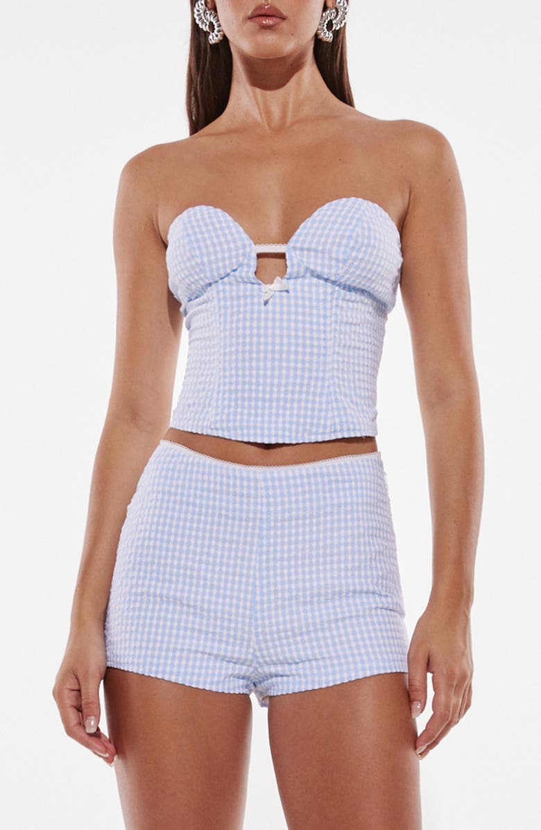 BY.DYLN Magen Gingham Corset Top, Main, color, Blue