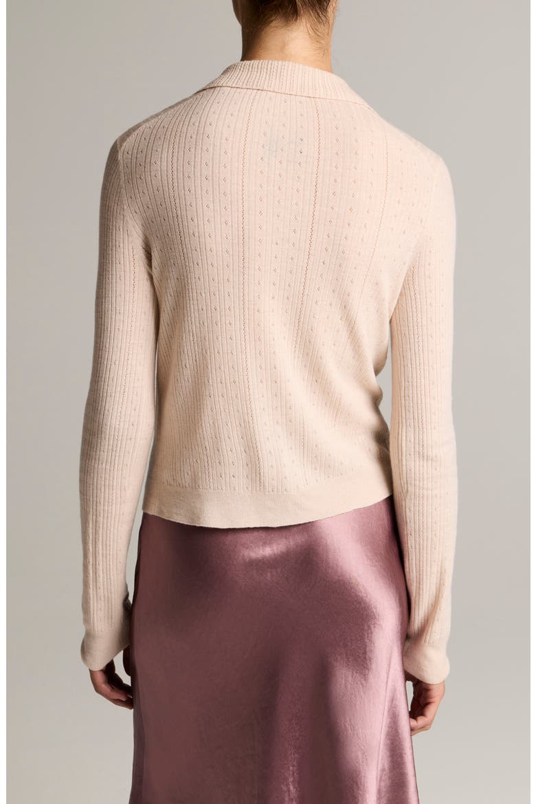 Pointelle Knit Wool Collared Cardigan, Alternate, color, BLUSH CLOUD