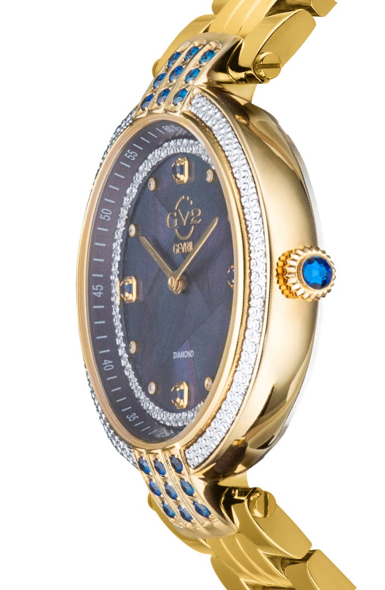 GV2 Matera Swiss Quartz Blue Mother of Pearl Dial Diamond Bracelet Watch, 35mm - 0.04ct., Alternate, color, Gold